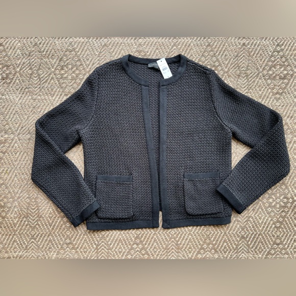 Ann Taylor Sweaters - Ann Taylor Black Silver Sparkle Lady Jacket Cardigan Holiday Tweed Knit Large